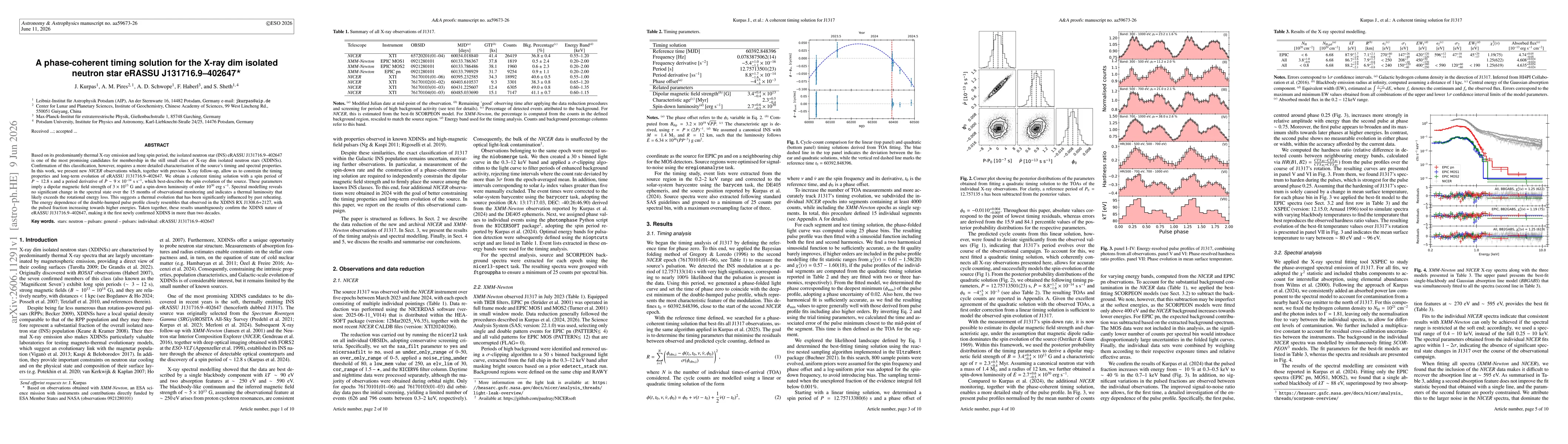 Thumbnail for A phase-coherent timing solution for the X-ray dim isolated neutron star eRASSU J131716.9-402647