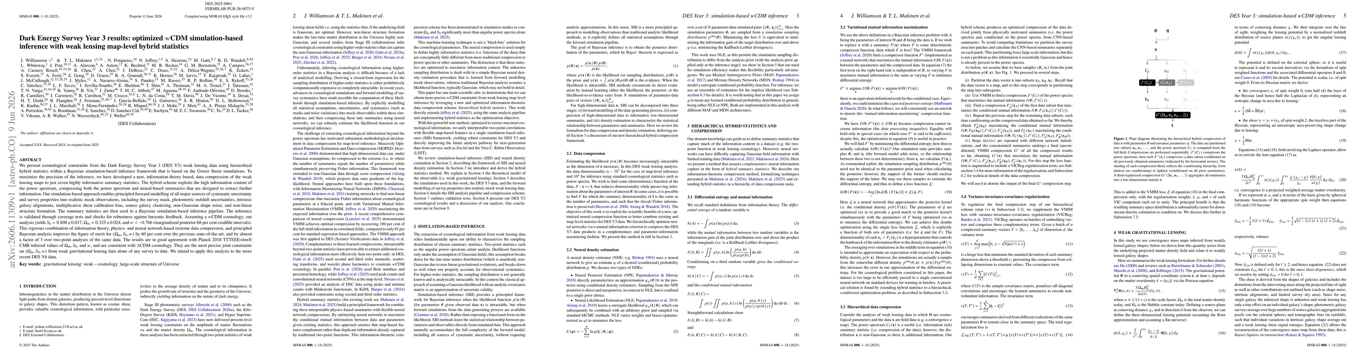 Thumbnail for Dark Energy Survey Year 3 results: optimized $w$CDM simulation-based inference with weak lensing map-level hybrid statistics