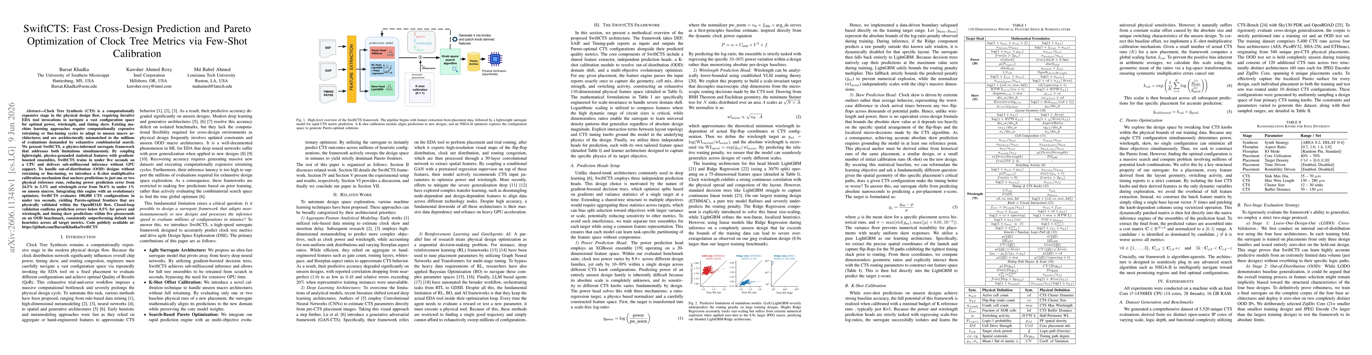 Thumbnail for SwiftCTS: Fast Cross-Design Prediction and Pareto Optimization of Clock Tree Metrics via Few-Shot Calibration