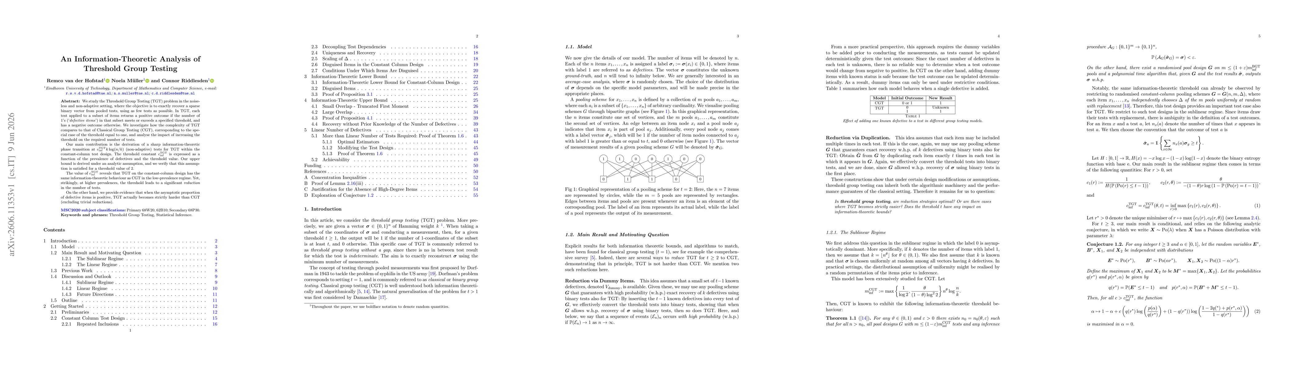 Thumbnail for An Information-Theoretic Analysis of Threshold Group Testing