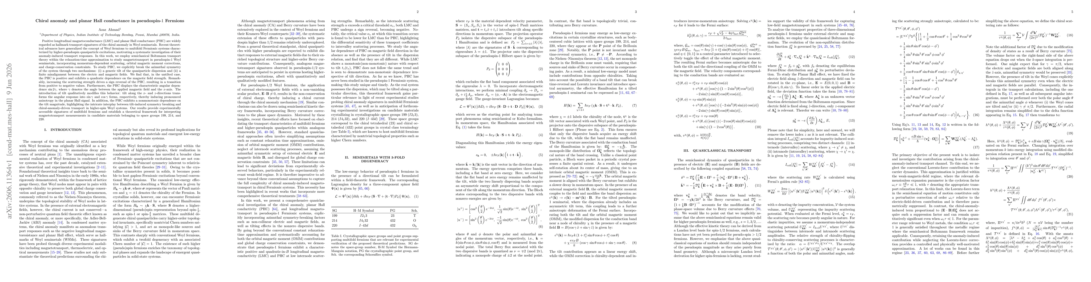 Thumbnail for Chiral anomaly and planar Hall conductance in pseudospin-$1$ Fermions