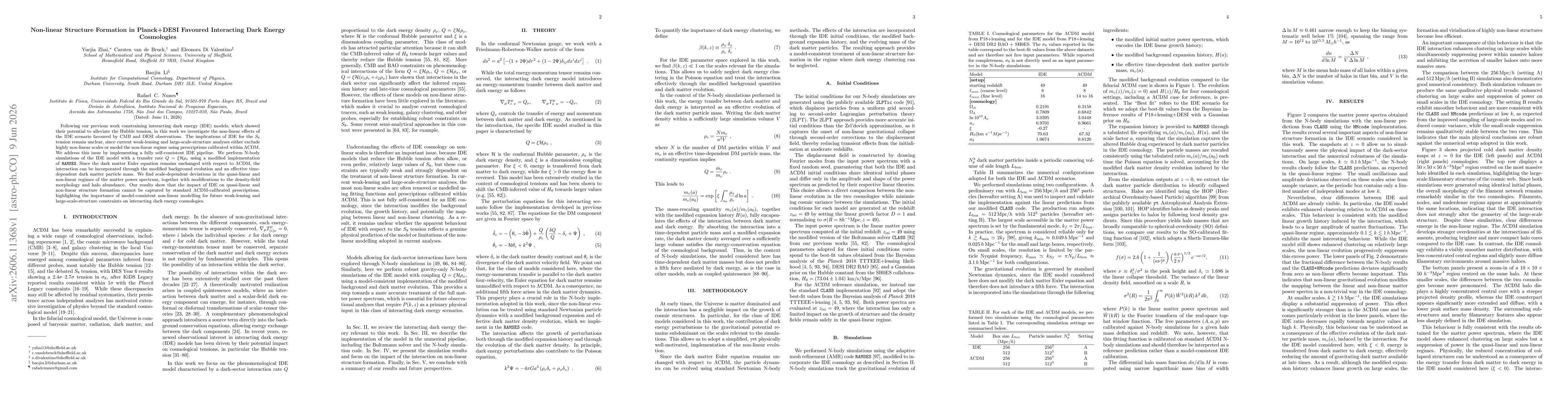 Thumbnail for Non-linear Structure Formation in Planck+DESI Favoured Interacting Dark Energy Cosmologies