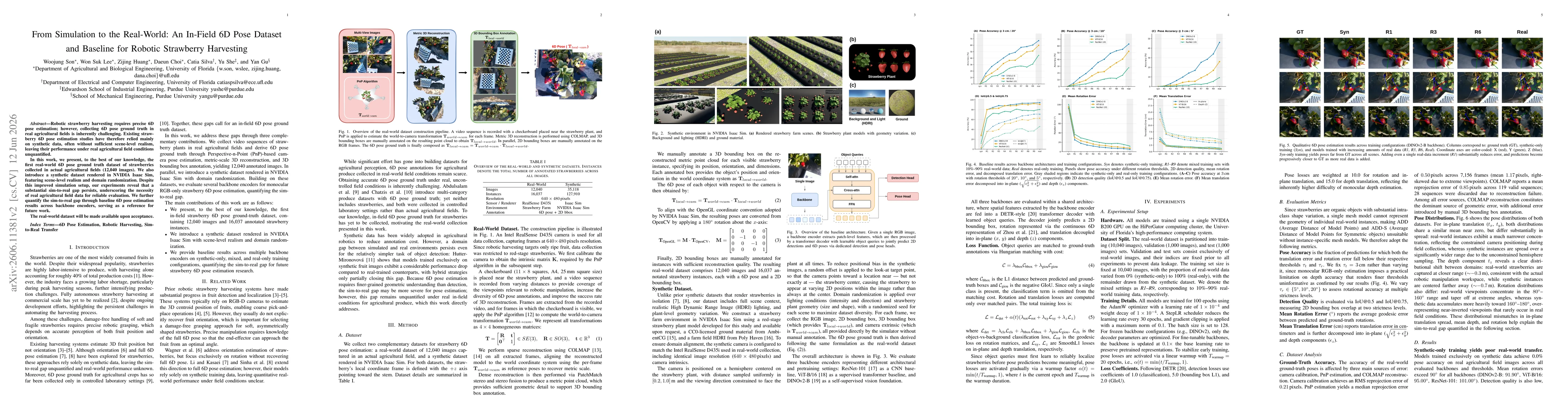 Thumbnail for From Simulation to Real-World: An In-Field 6D Pose Dataset and Baseline for Robotic Strawberry Harvesting