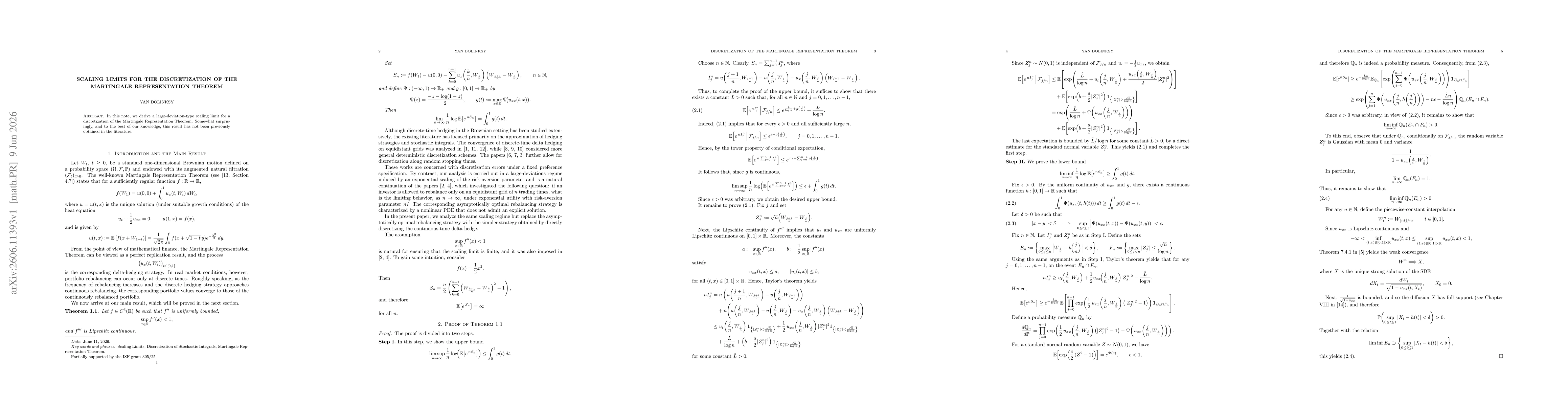 Thumbnail for Scaling Limits for the Discretization of the Martingale Representation Theorem