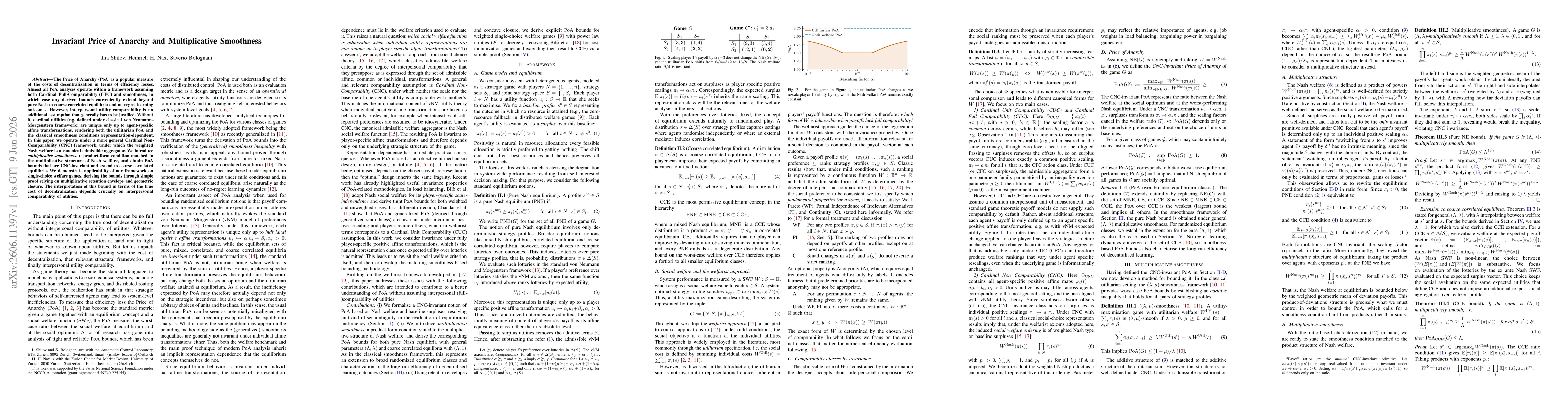 Thumbnail for Invariant Price of Anarchy and Multiplicative Smoothness