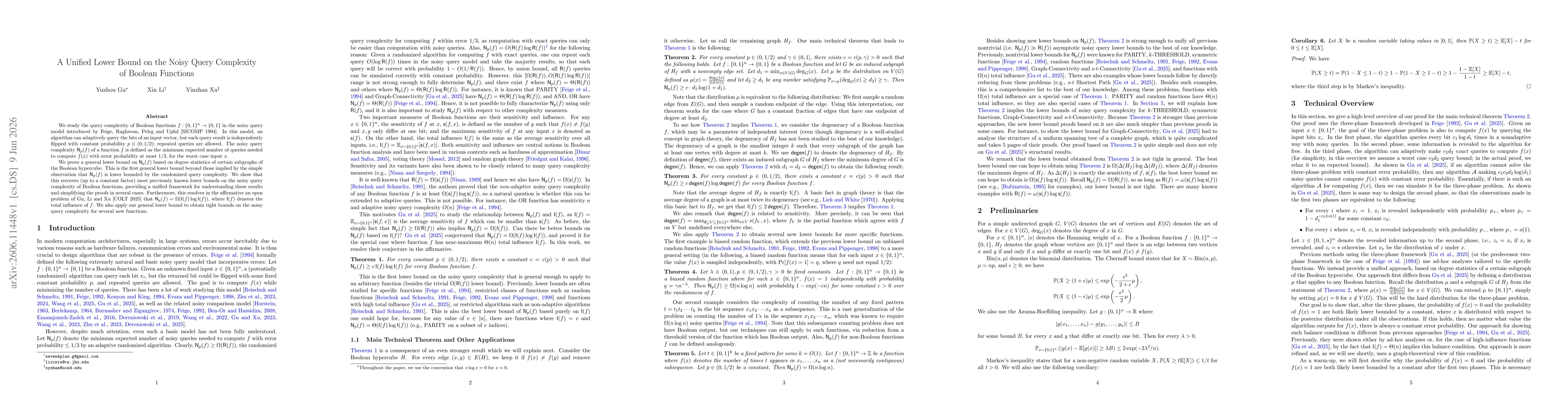 Thumbnail for A Unified Lower Bound on the Noisy Query Complexity of Boolean Functions