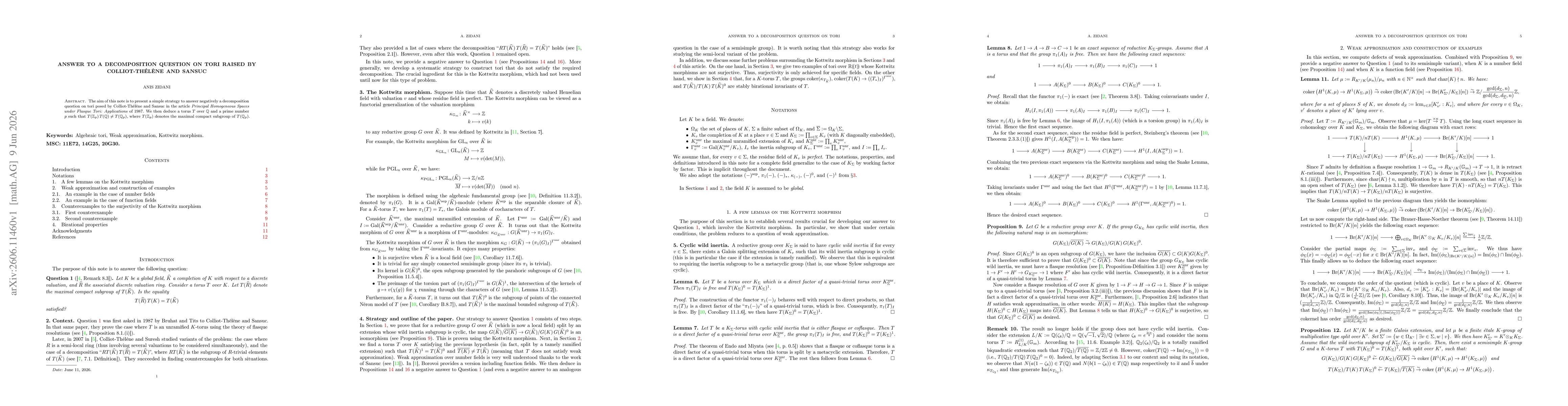 Thumbnail for Answer to a decomposition question on tori raised by Colliot-Thélène and Sansuc