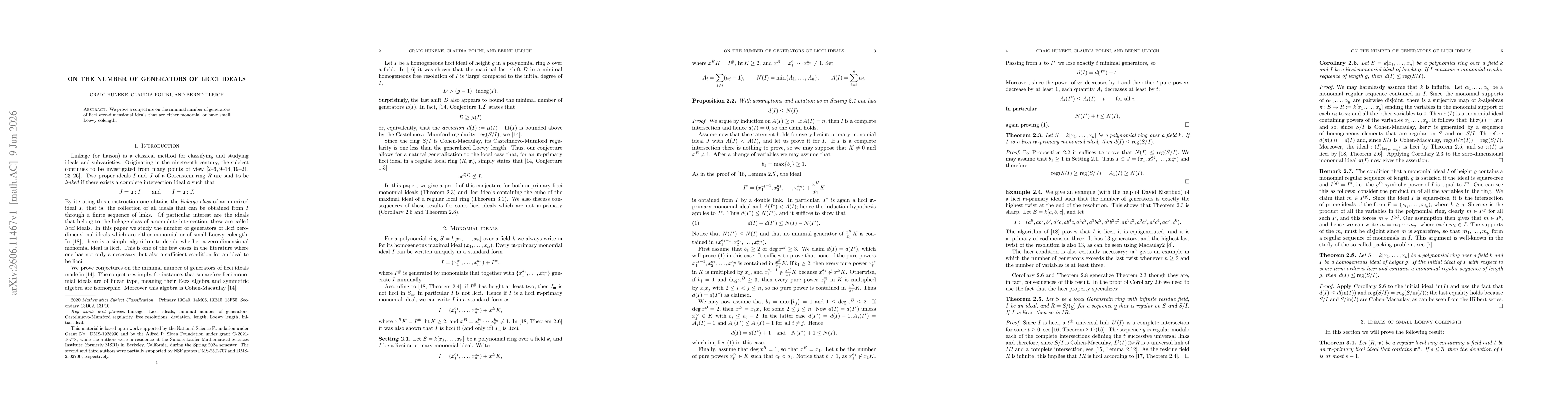 Thumbnail for On the number of generators of licci ideals
