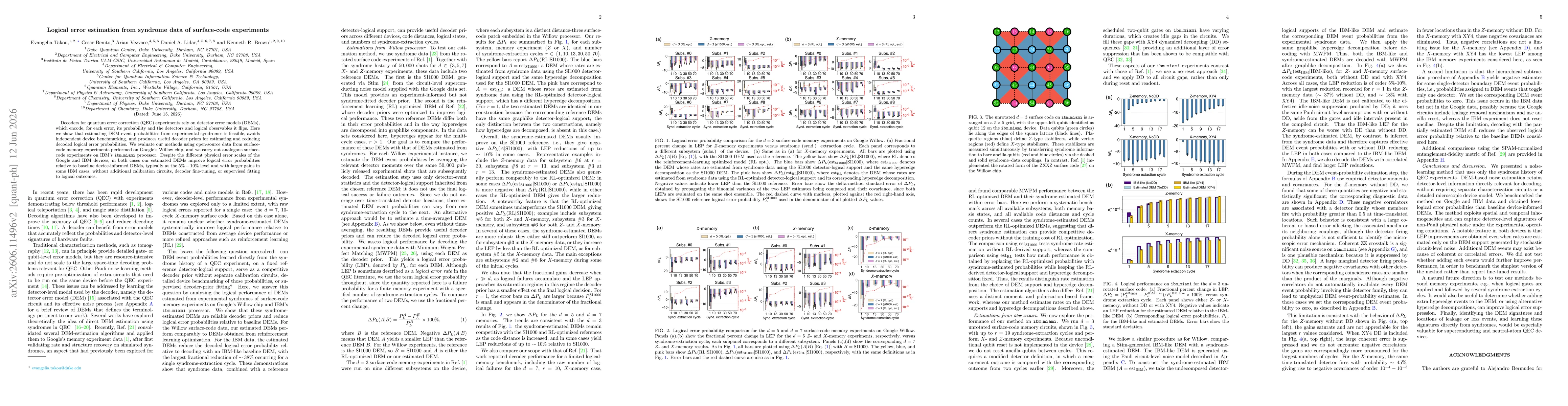 Thumbnail for Logical error estimation from syndrome data of surface-code experiments