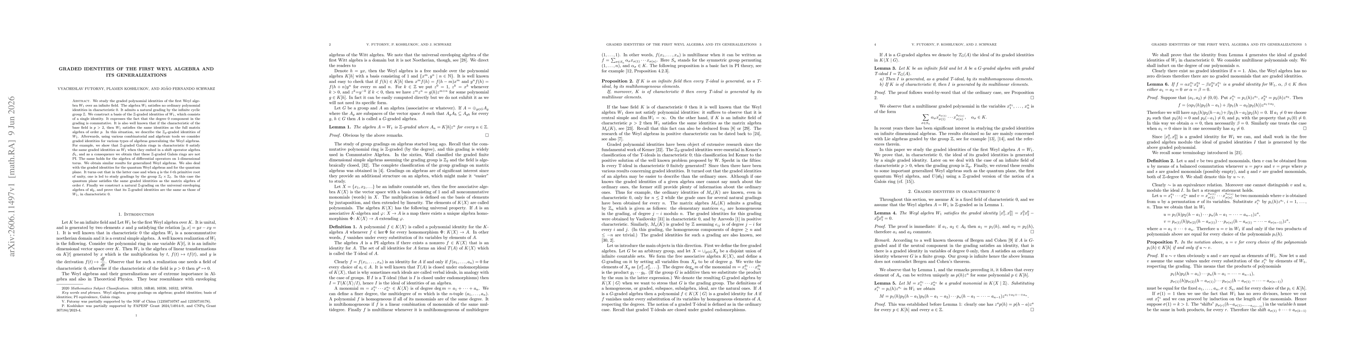 Thumbnail for Graded identities of the first Weyl algebra and its generalizations