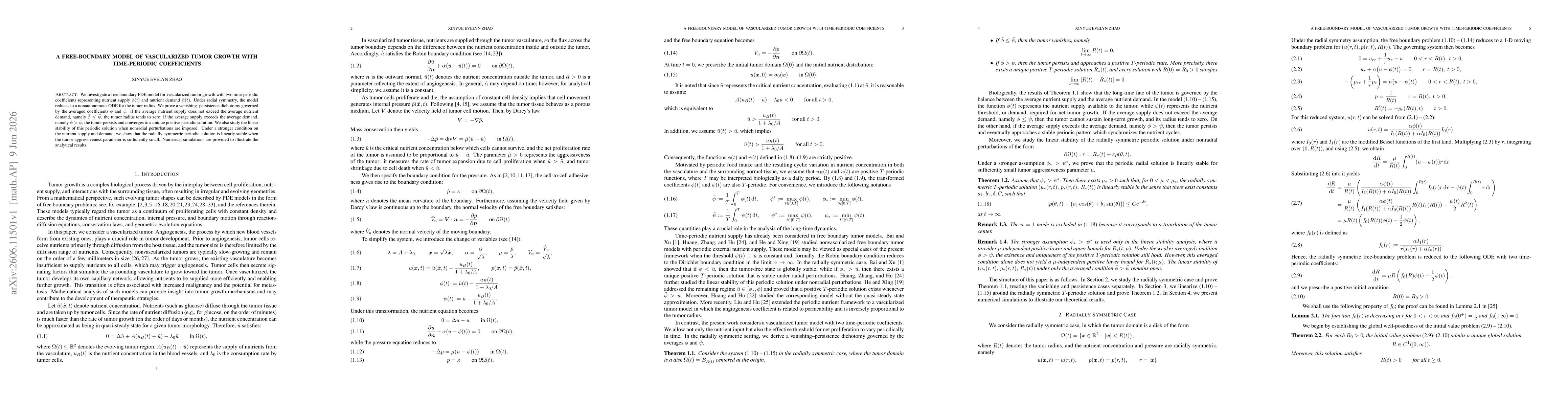 Thumbnail for A free-boundary model of vascularized tumor growth with time-periodic coefficients
