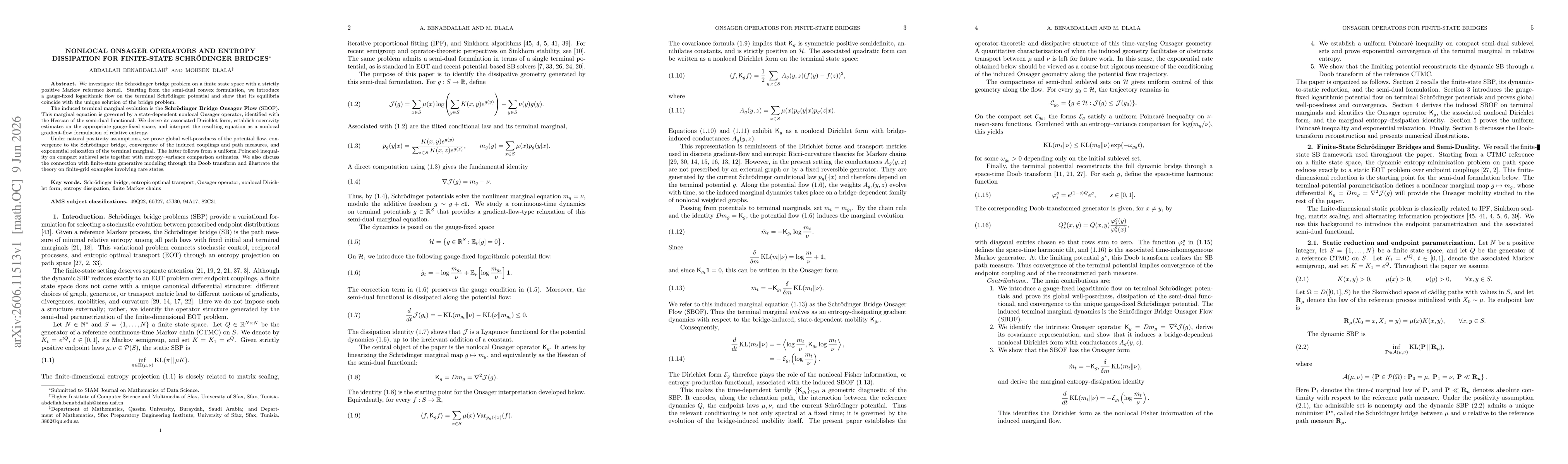Thumbnail for Nonlocal Onsager Operators and Entropy Dissipation for Finite-State Schrödinger Bridges