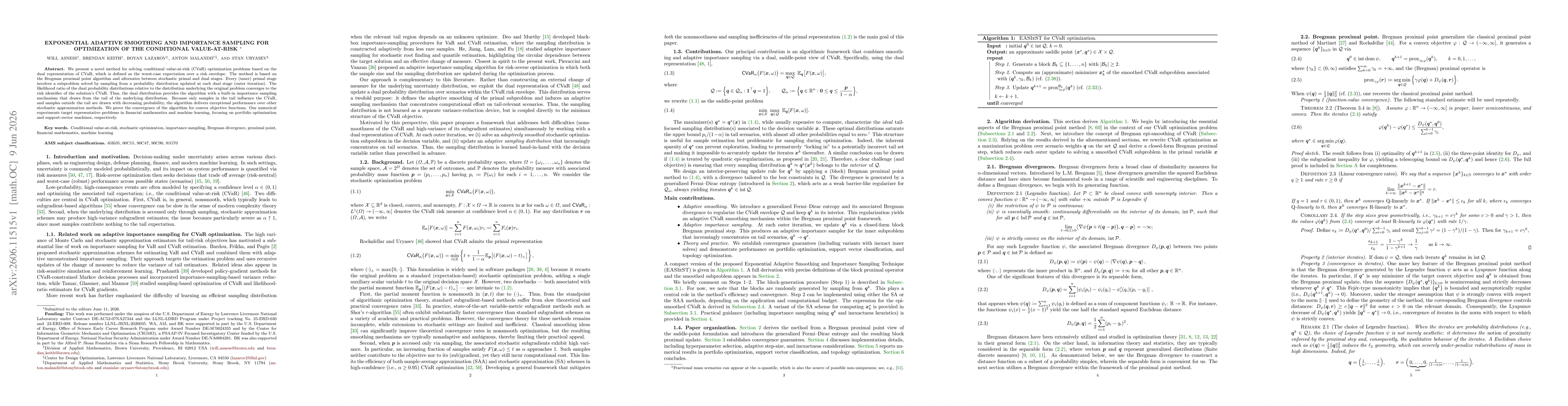 Thumbnail for Exponential Adaptive Smoothing and Importance Sampling for Optimization of the Conditional Value-at-Risk