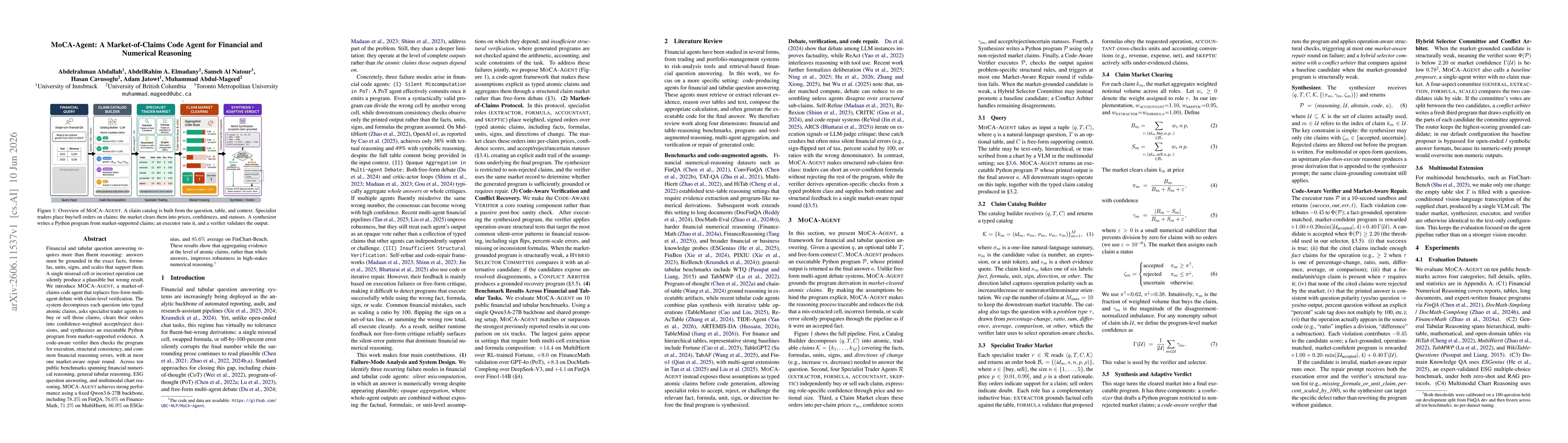 Thumbnail for MoCA-Agent: A Market-of-Claims Code Agent for Financial and Numerical Reasoning