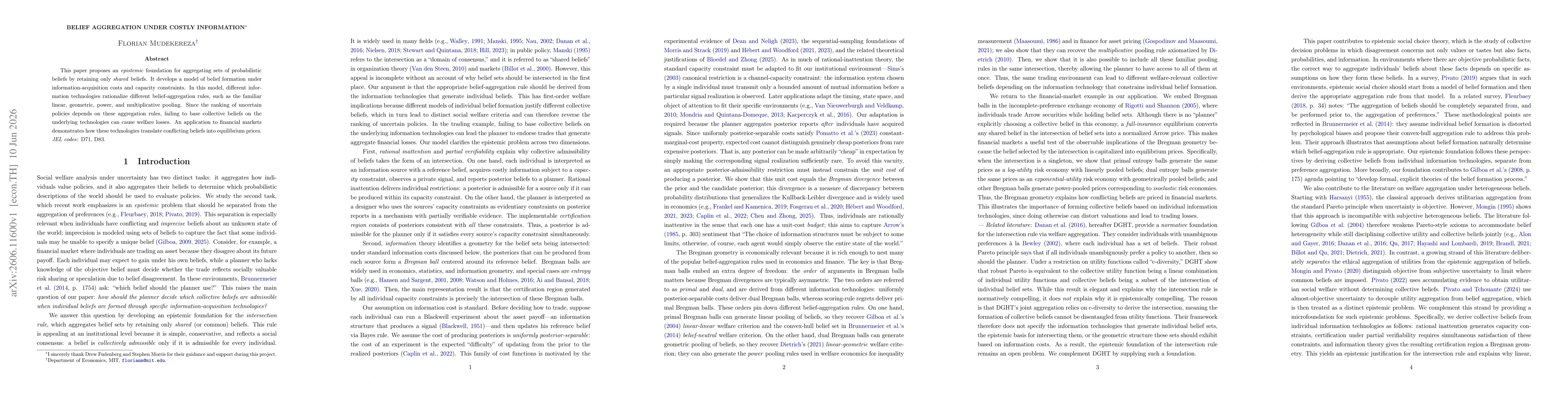 Thumbnail for Belief Aggregation under Costly Information