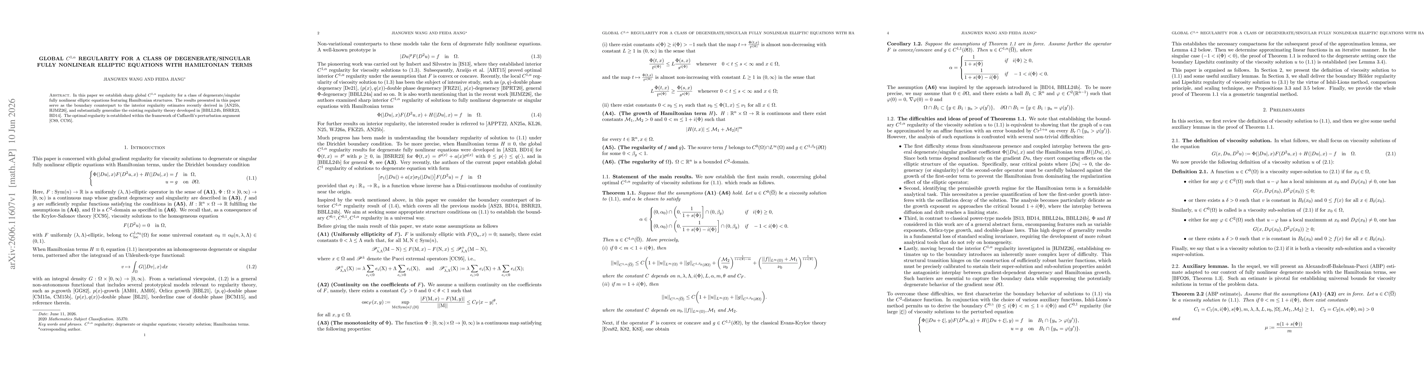 Thumbnail for Global $C^{1,α}$ regularity for a class of degenerate/singular fully nonlinear elliptic equations with Hamiltonian terms