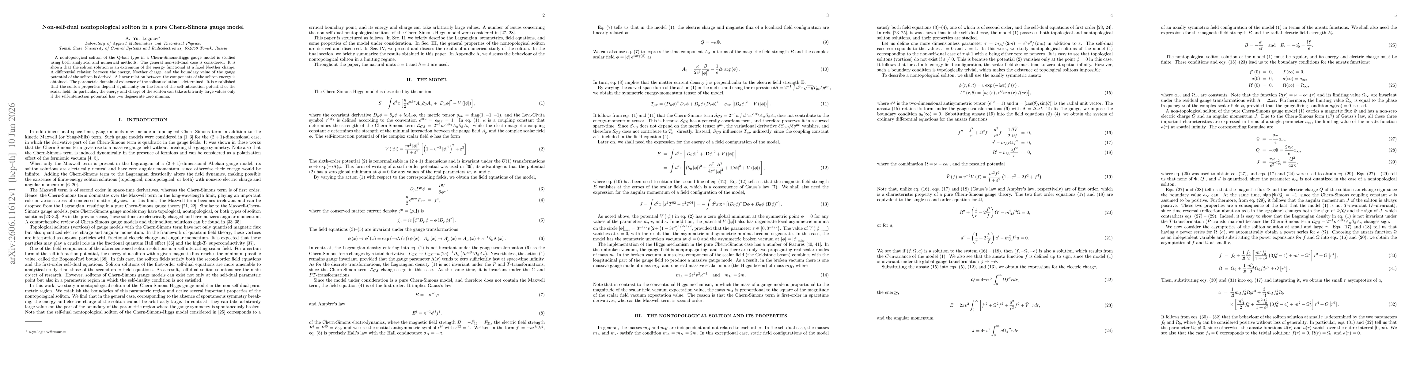 Thumbnail for Non-self-dual nontopological soliton in a pure Chern-Simons gauge model