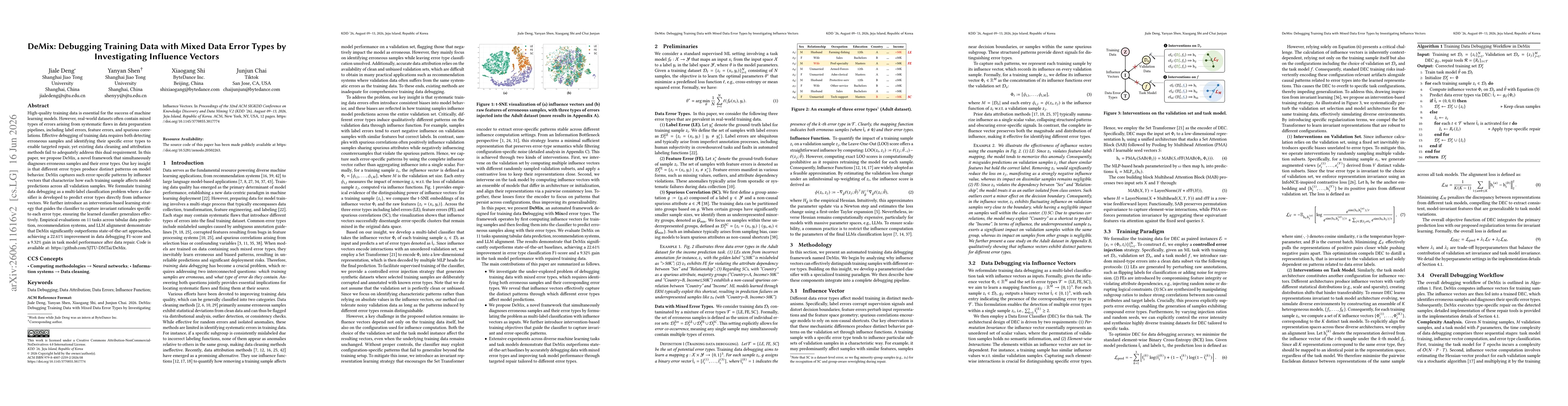 Thumbnail for DeMix: Debugging Training Data with Mixed Data Error Types by Investigating Influence Vectors