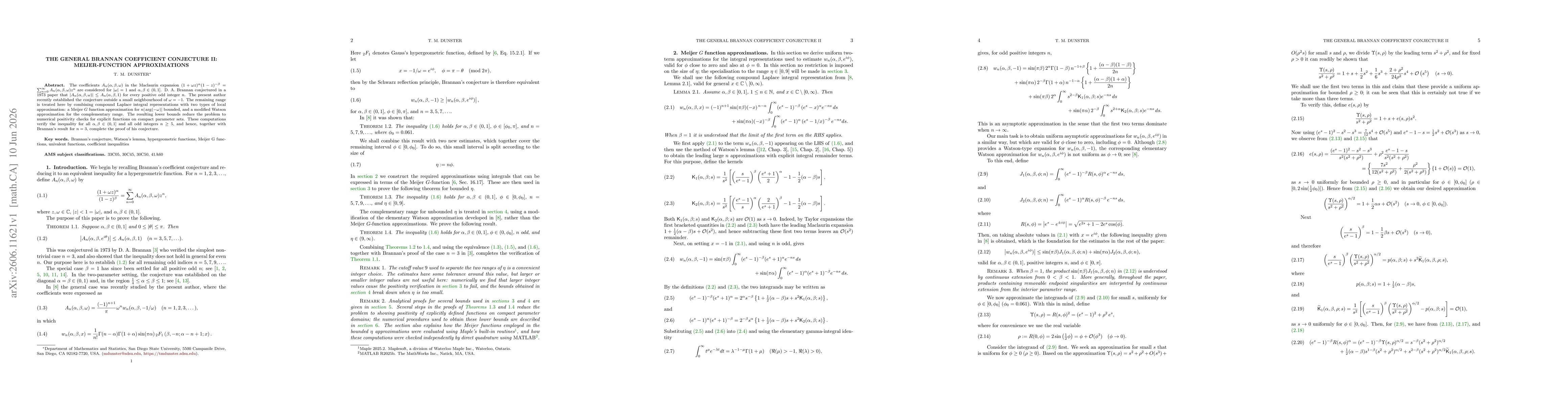 Thumbnail for The general Brannan coefficient conjecture II: Meijer-function approximations