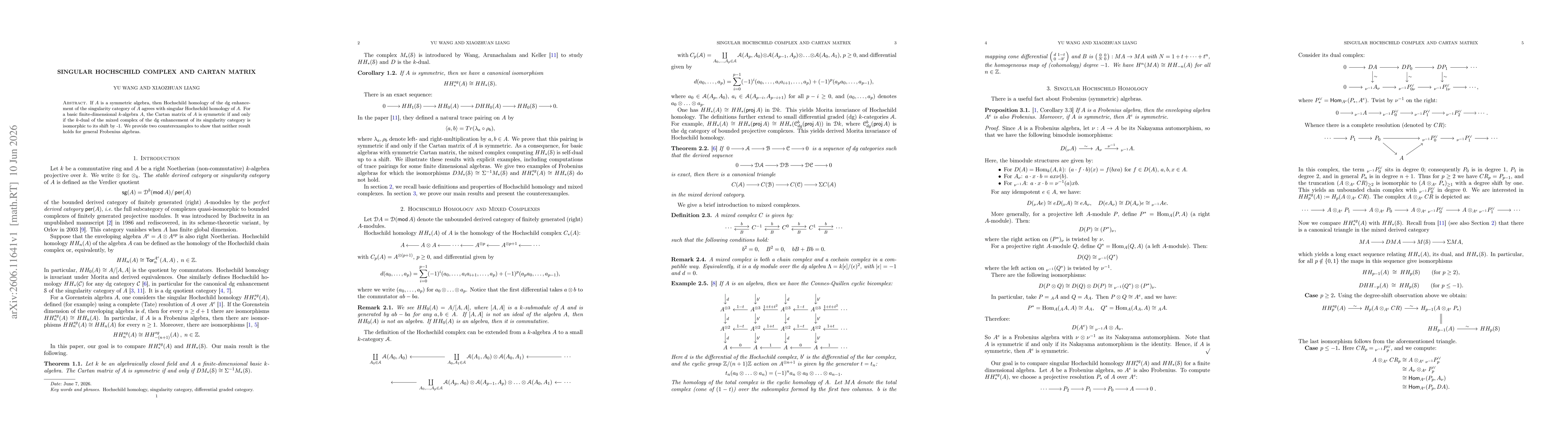 Thumbnail for Singular Hochschild complex and Cartan matrix