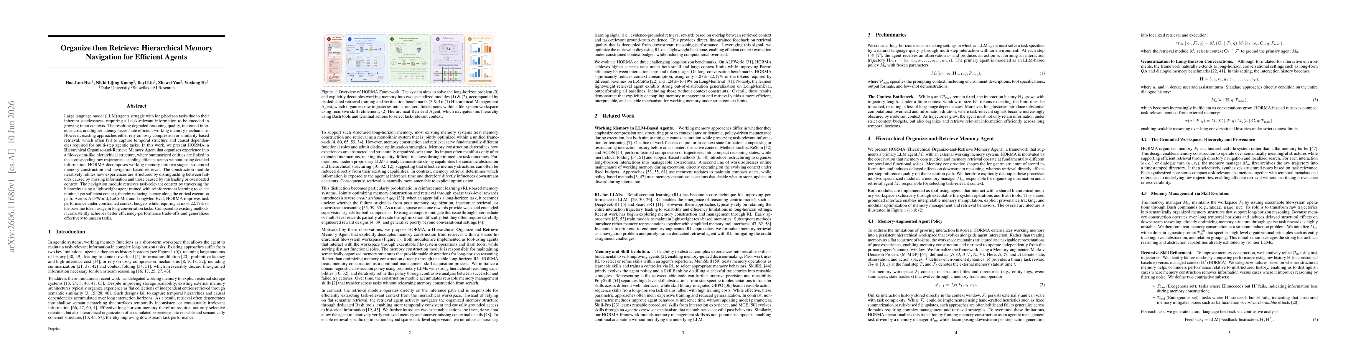 Thumbnail for Organize then Retrieve: Hierarchical Memory Navigation for Efficient Agents