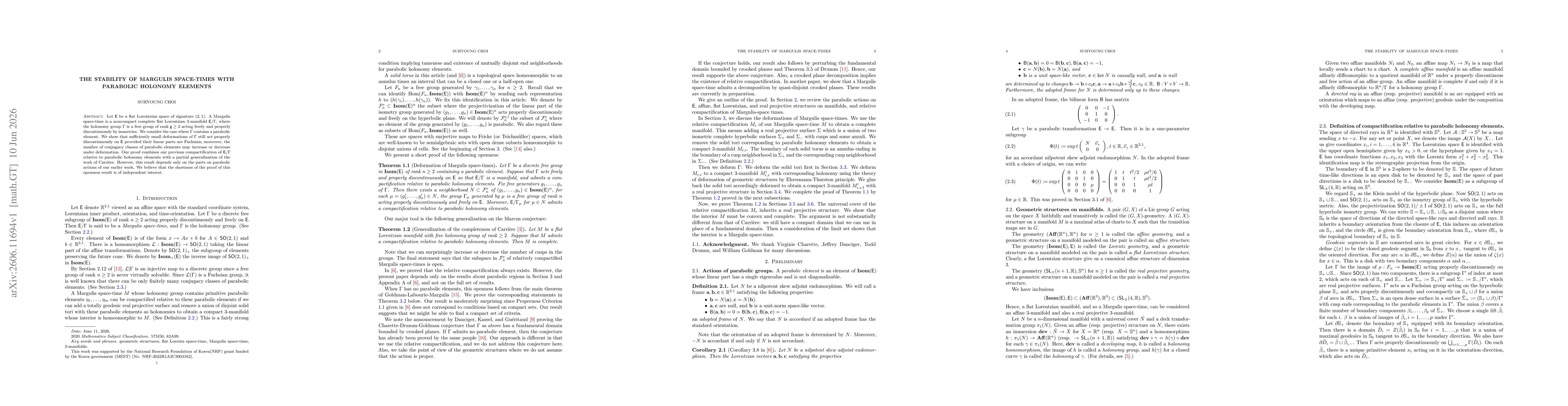 Thumbnail for The stability of Margulis space-times with parabolic holonomy elements