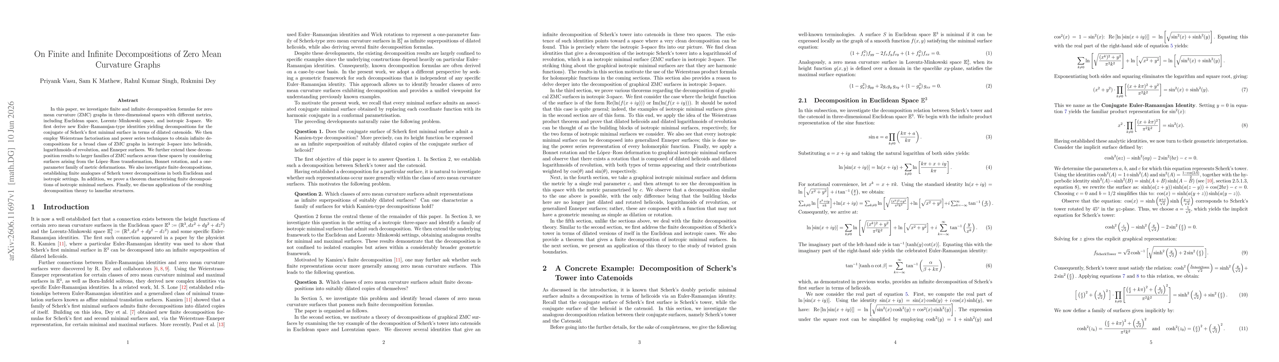 Thumbnail for On Finite and Infinite Decompositions of Zero Mean Curvature Graphs