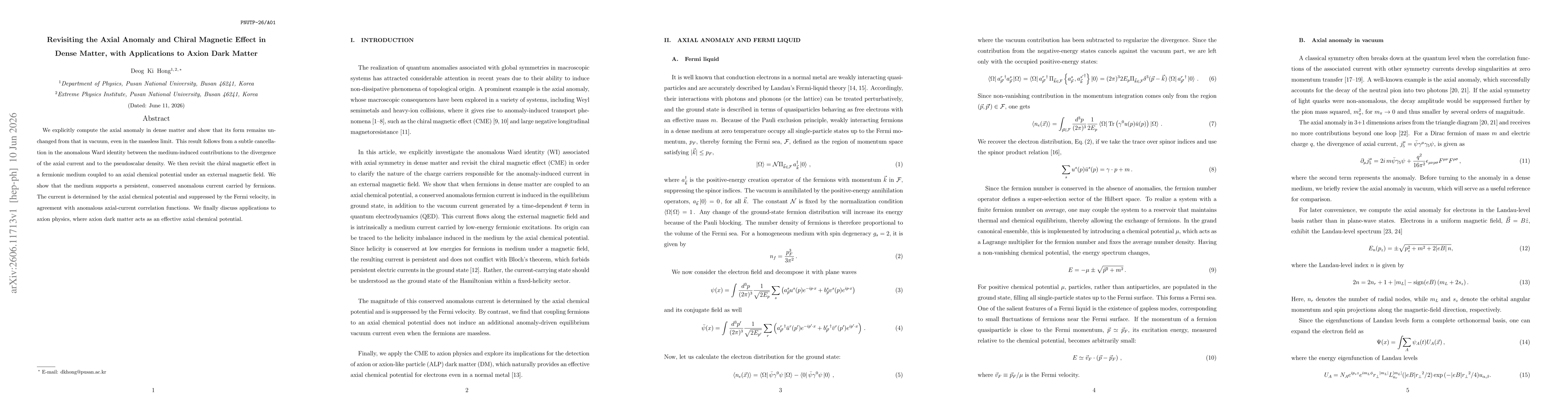 Thumbnail for Revisiting the Axial Anomaly and Chiral Magnetic Effect in Dense Matter, with Applications to Axion Dark Matter
