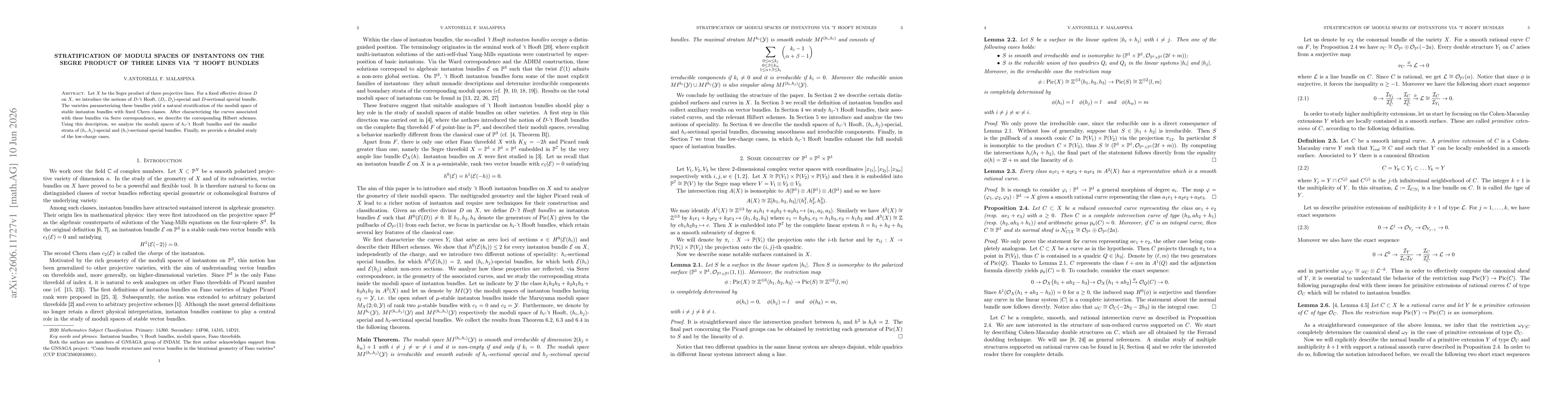 Thumbnail for Stratification of moduli spaces of instantons on the Segre product of three lines via 't Hooft bundles