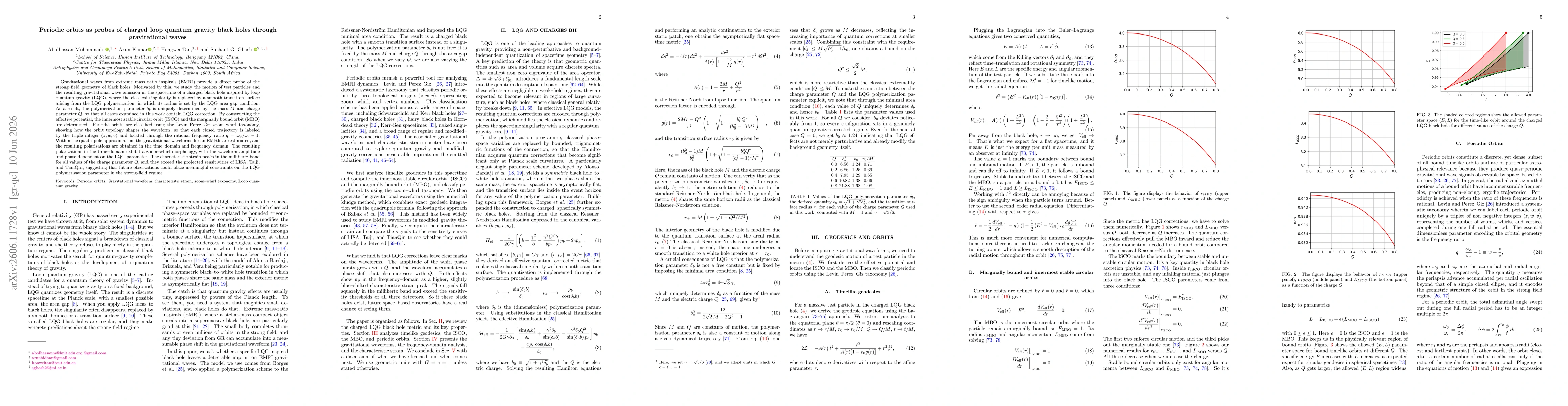 Thumbnail for Periodic orbits as probes of charged loop quantum gravity black holes through gravitational waves