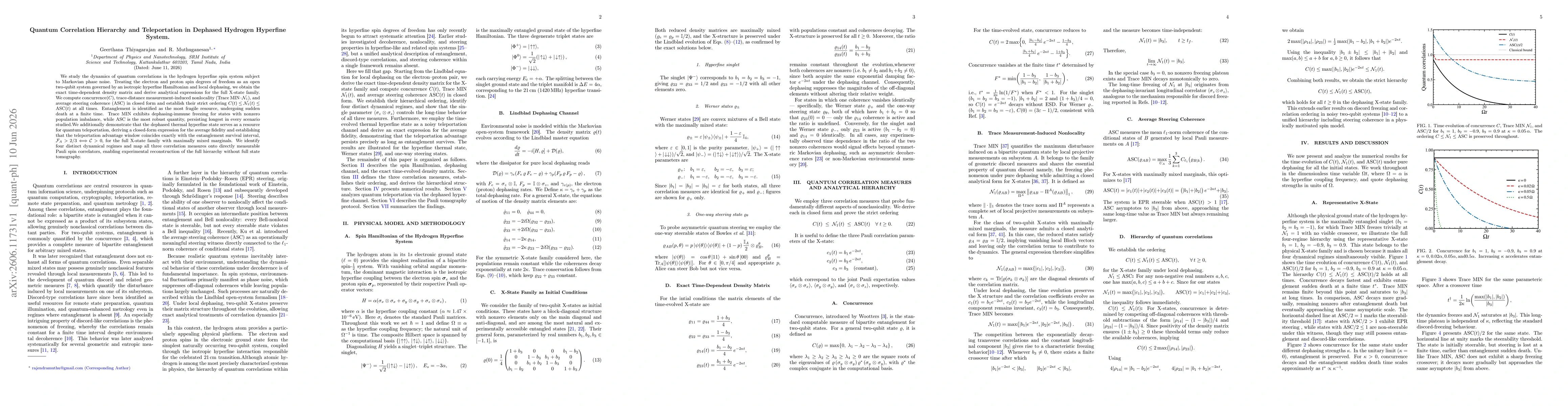 Thumbnail for Quantum Correlation Hierarchy and Teleportation in Dephased Hydrogen Hyperfine System