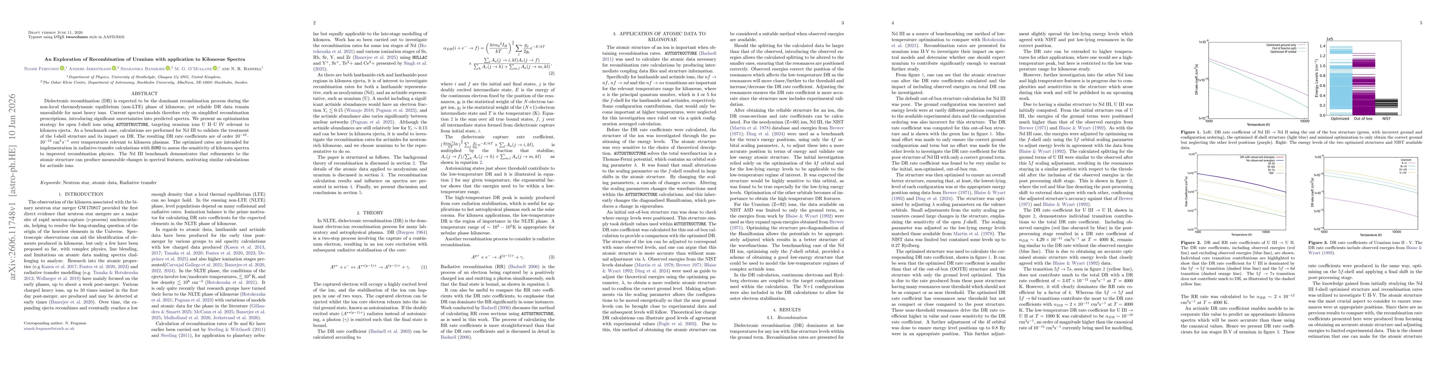 Thumbnail for An Exploration of Recombination of Uranium with application to Kilonovae Spectra