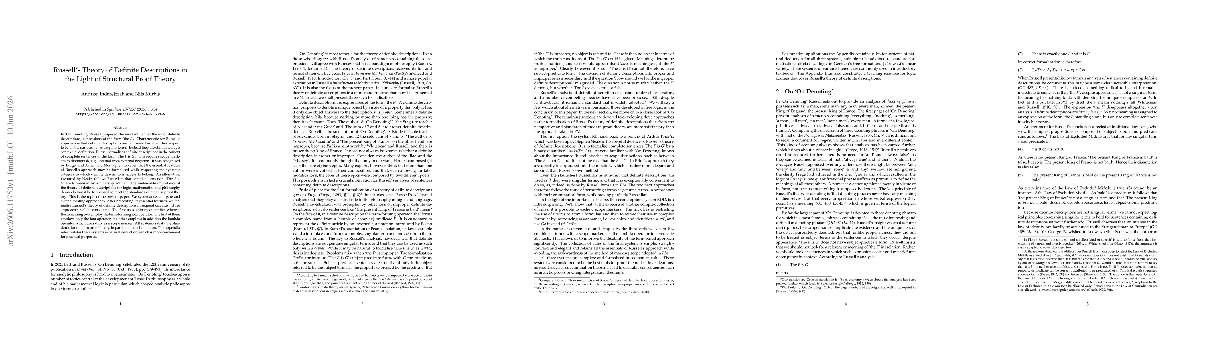 Thumbnail for Russell's Theory of Definite Descriptions in the Light of Structural Proof Theory