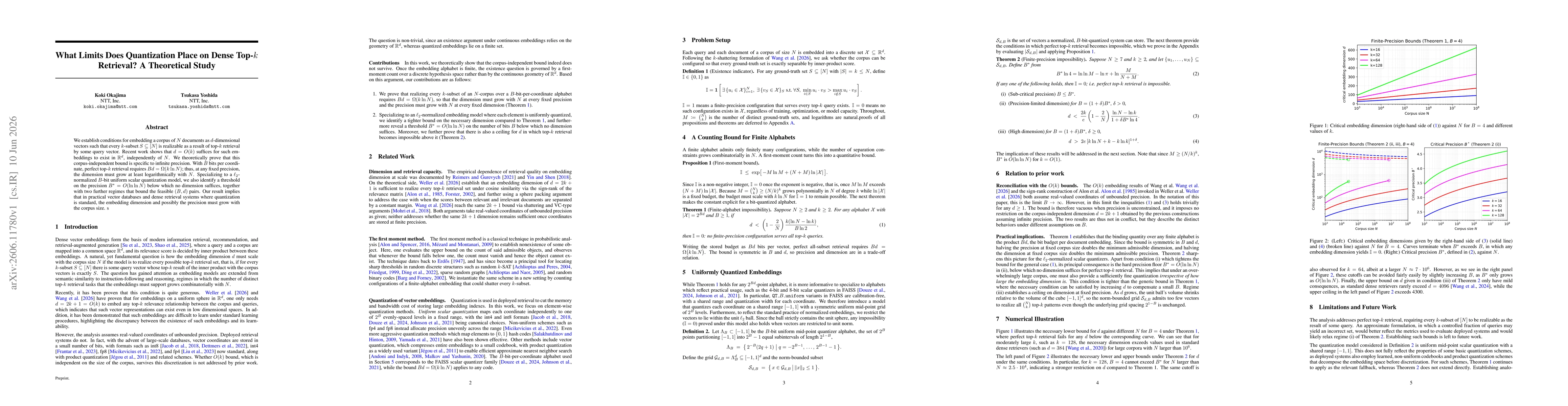 Thumbnail for What Limits Does Quantization Place on Dense Top-$k$ Retrieval? A Theoretical Study