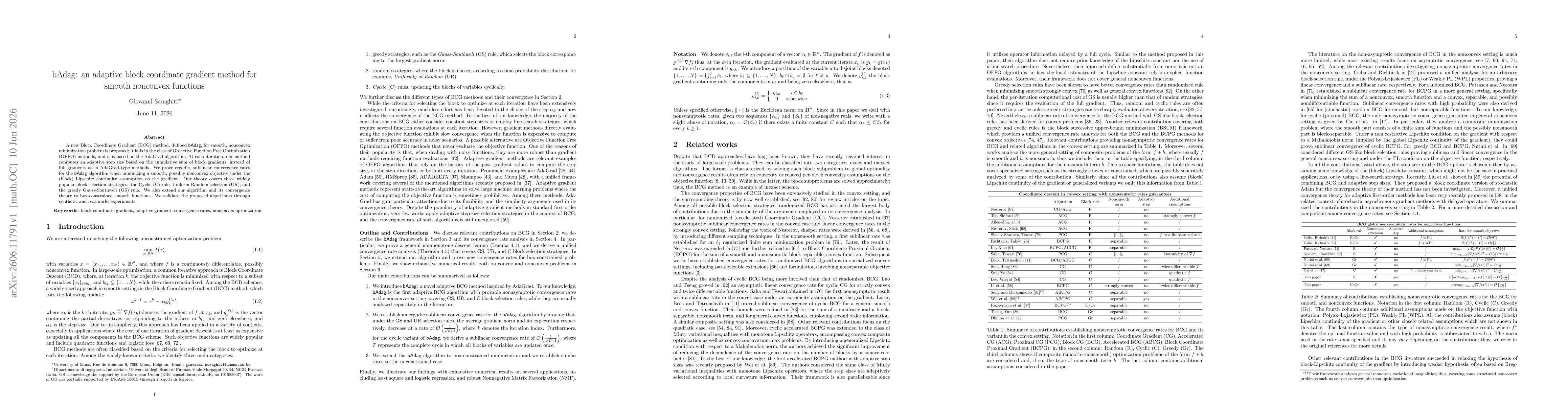 Thumbnail for bAdag: an adaptive block coordinate gradient method for smooth nonconvex functions