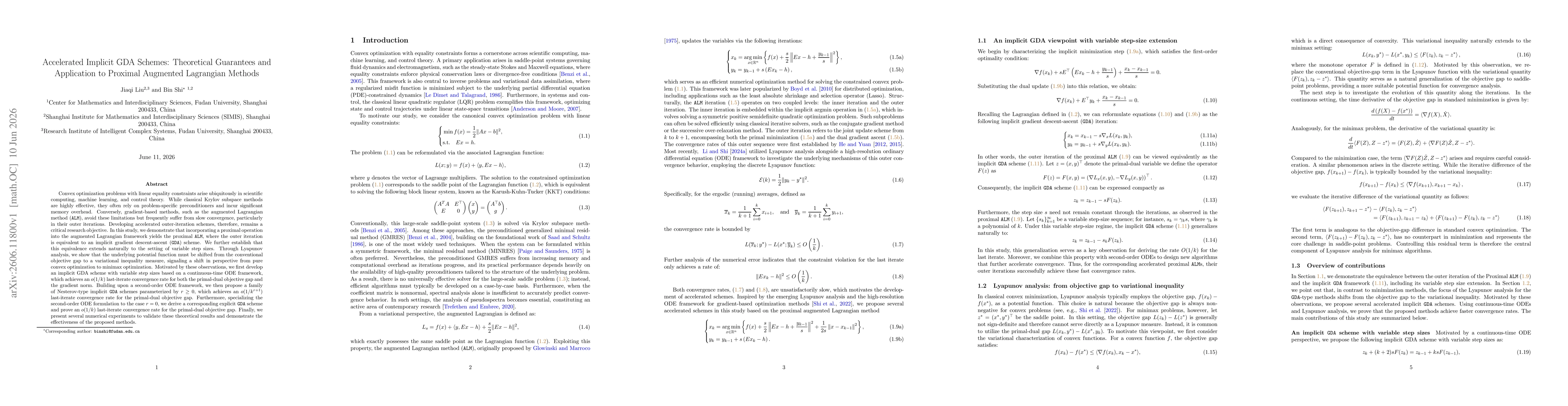 Thumbnail for Accelerated Implicit GDA Schemes: Theoretical Guarantees and Application to Proximal Augmented Lagrangian Methods