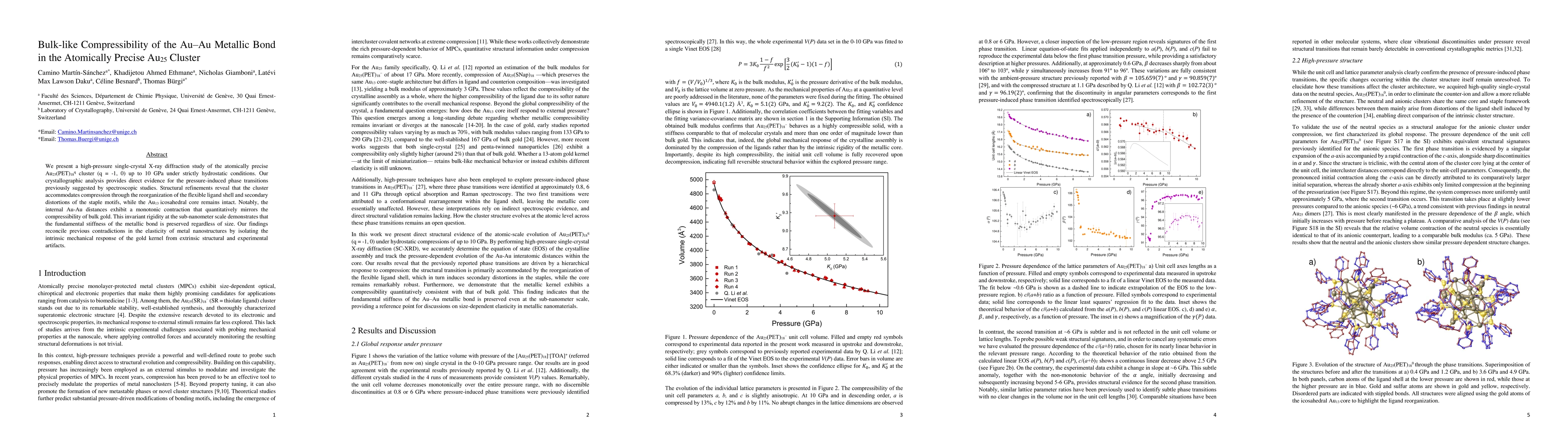 Thumbnail for Bulk-like Compressibility of the Au-Au Metallic Bond in the Atomically Precise $\mathrm{Au}_{25}$ Cluster