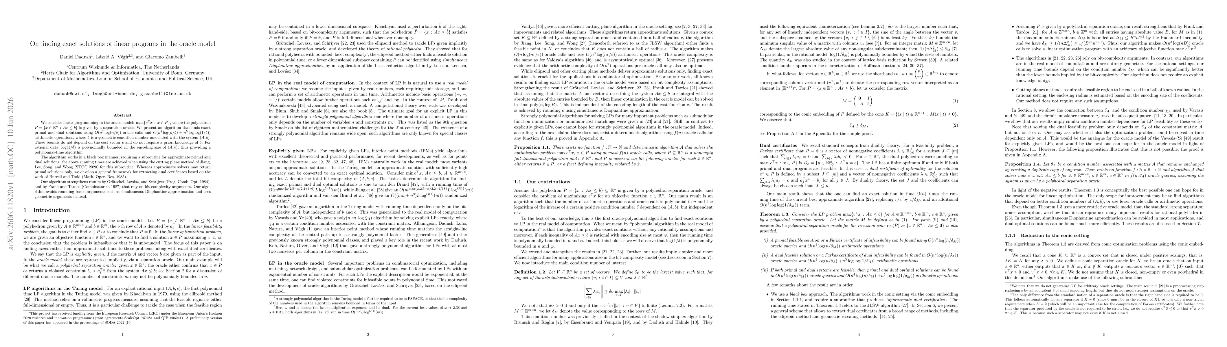 Thumbnail for On finding exact solutions of linear programs in the oracle model