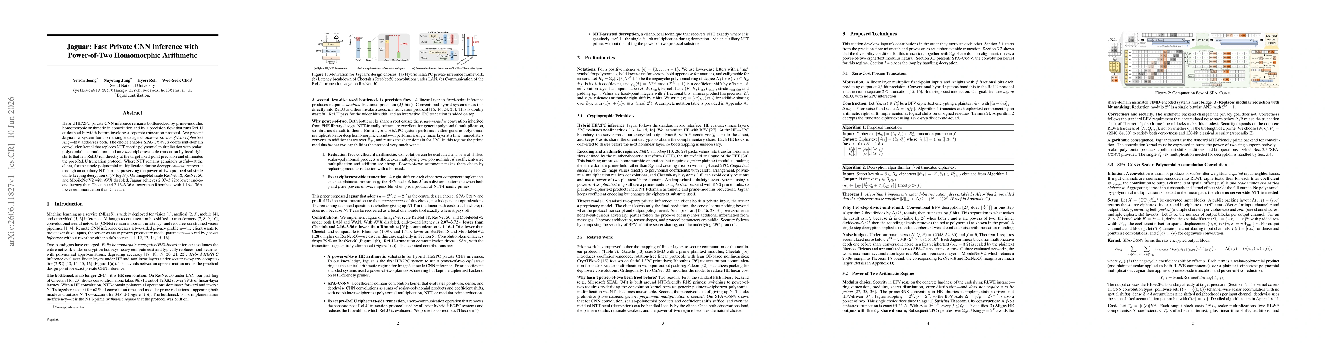 Thumbnail for Jaguar: Fast Private CNN Inference with Power-of-Two Homomorphic Arithmetic