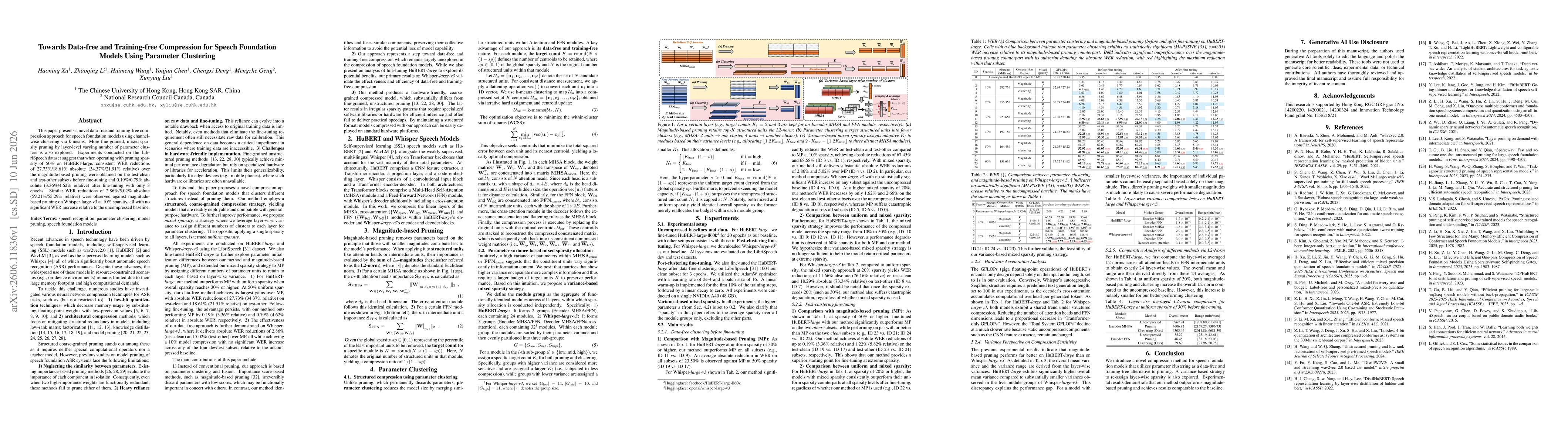 Thumbnail for Towards Data-free and Training-free Compression for Speech Foundation Models Using Parameter Clustering