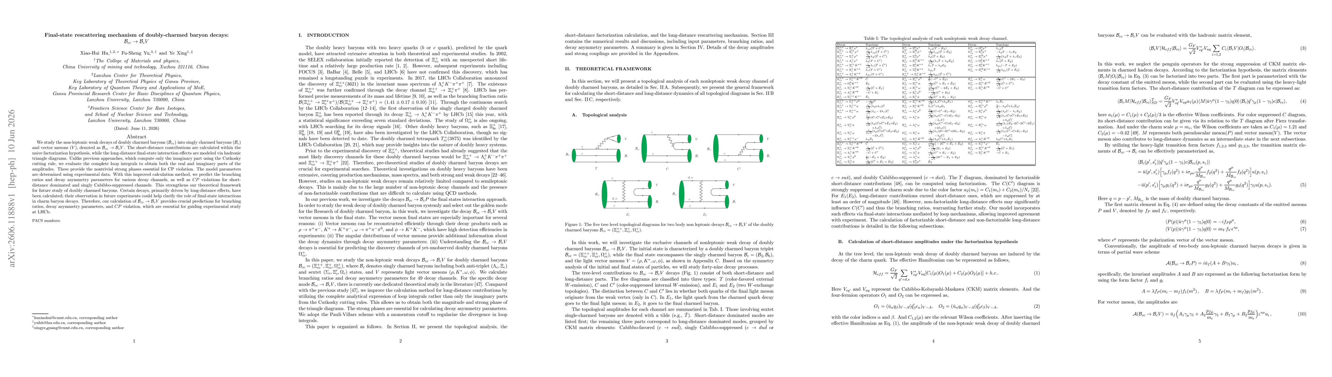 Thumbnail for Final-state rescattering mechanism of doubly-charmed baryon decays: $\mathcal{B}_{cc}\to\mathcal{B}_{c}V$