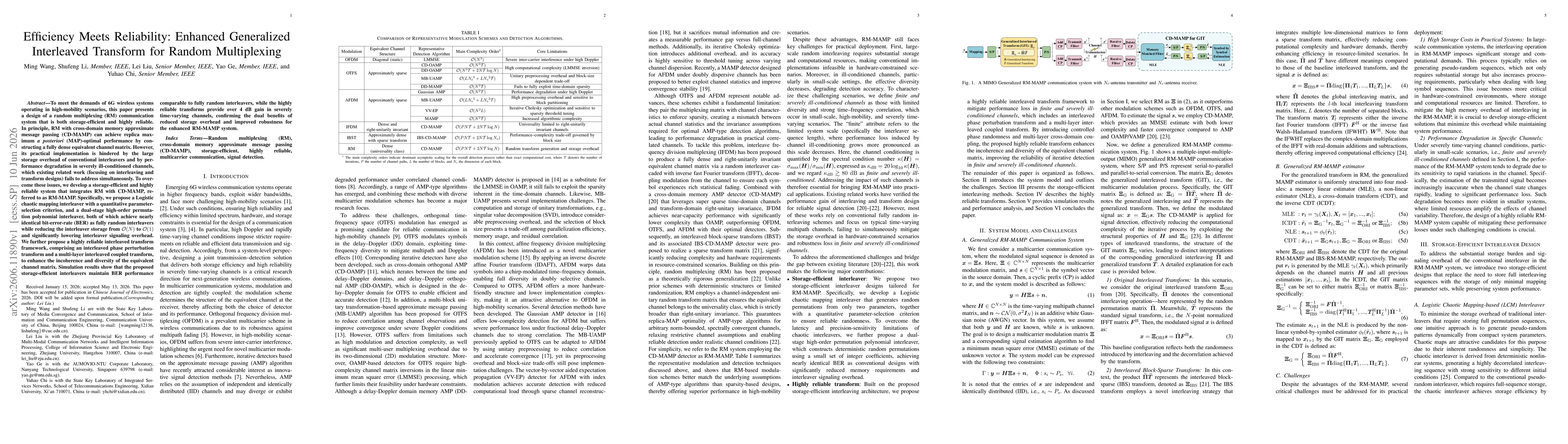 Thumbnail for Efficiency Meets Reliability: Enhanced Generalized Interleaved Transform for Random Multiplexing