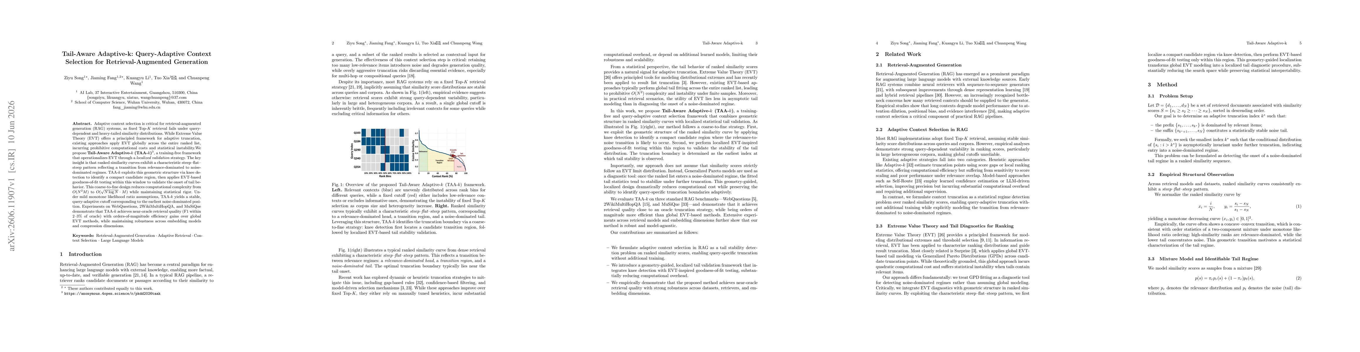 Thumbnail for Tail-Aware Adaptive-k: Query-Adaptive Context Selection for Retrieval-Augmented Generation
