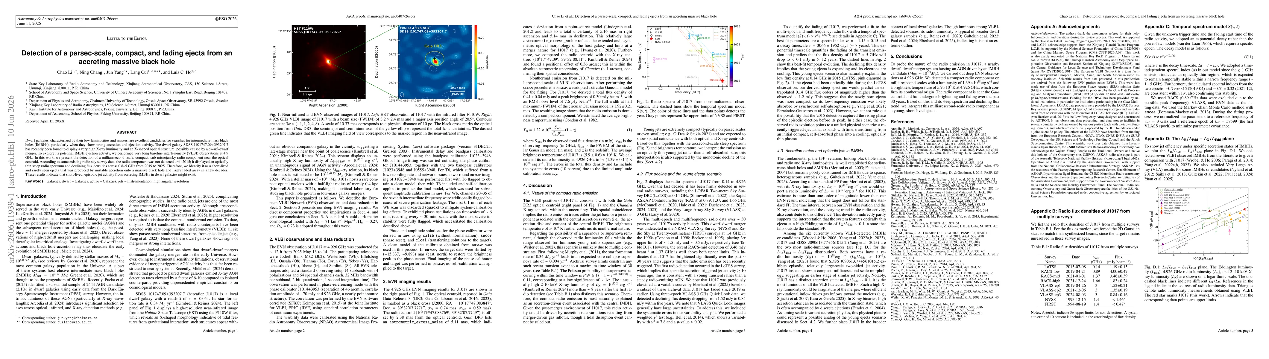 Thumbnail for Detection of a parsec-scale, compact, and fading ejecta from an accreting massive black hole
