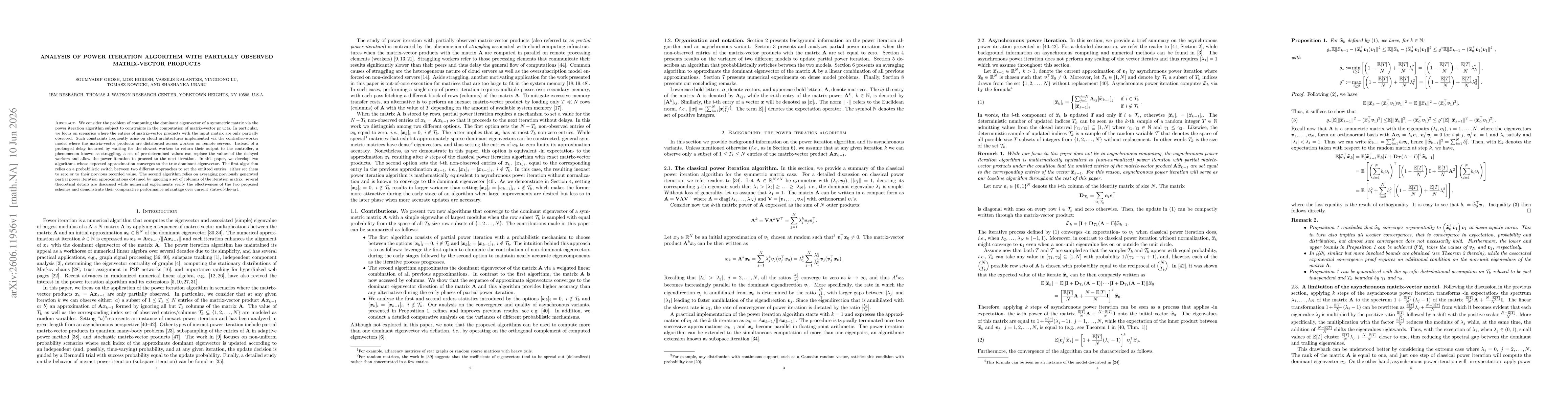 Thumbnail for Analysis of Power Iteration Algorithm with Partially Observed Matrix-vector Products