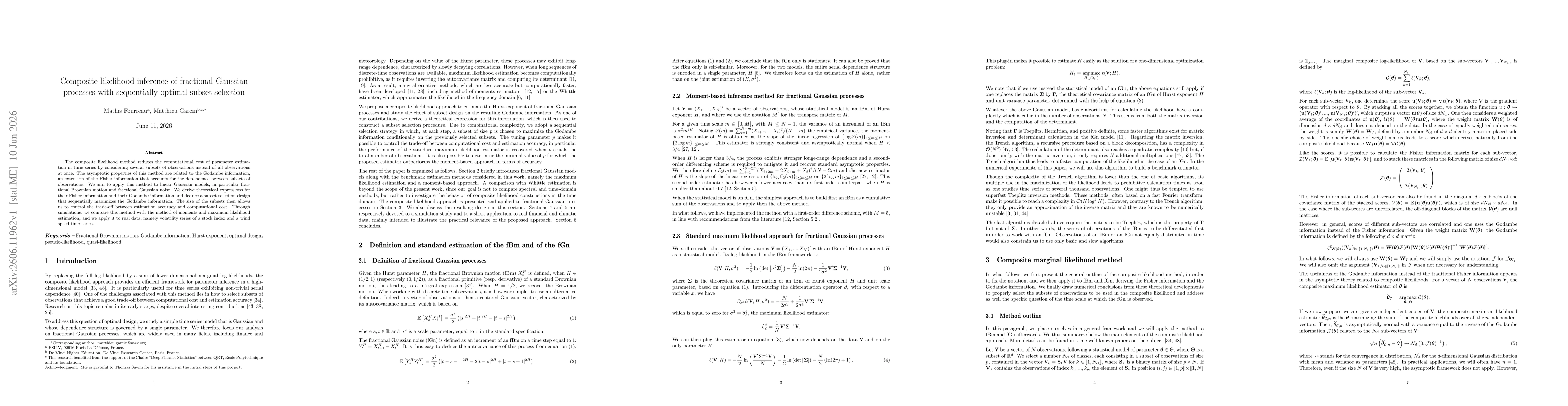 Thumbnail for Composite likelihood inference of fractional Gaussian processes with sequentially optimal subset selection