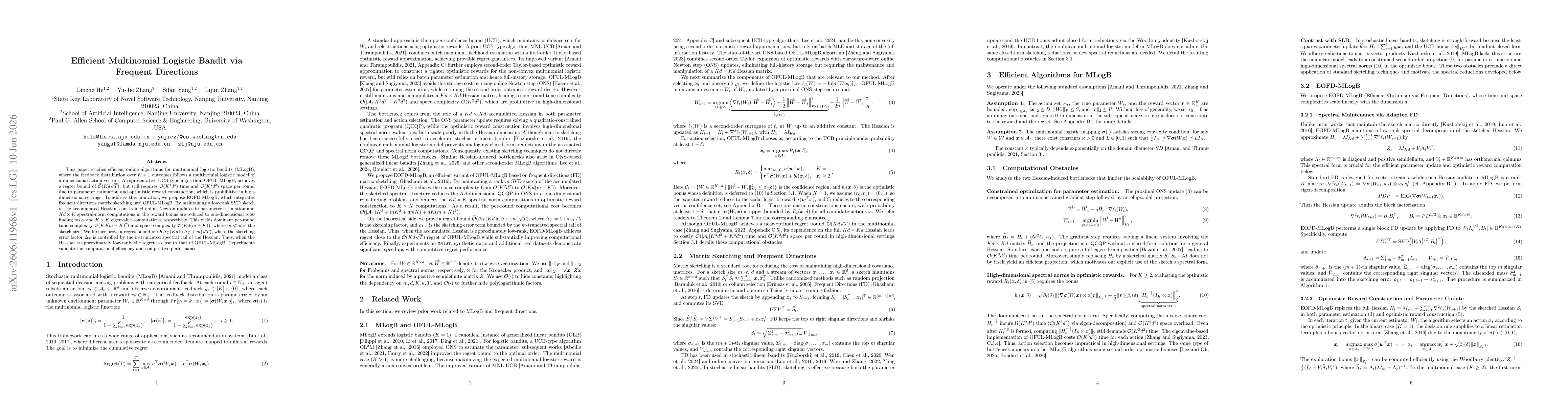 Thumbnail for Efficient Multinomial Logistic Bandit via Frequent Directions