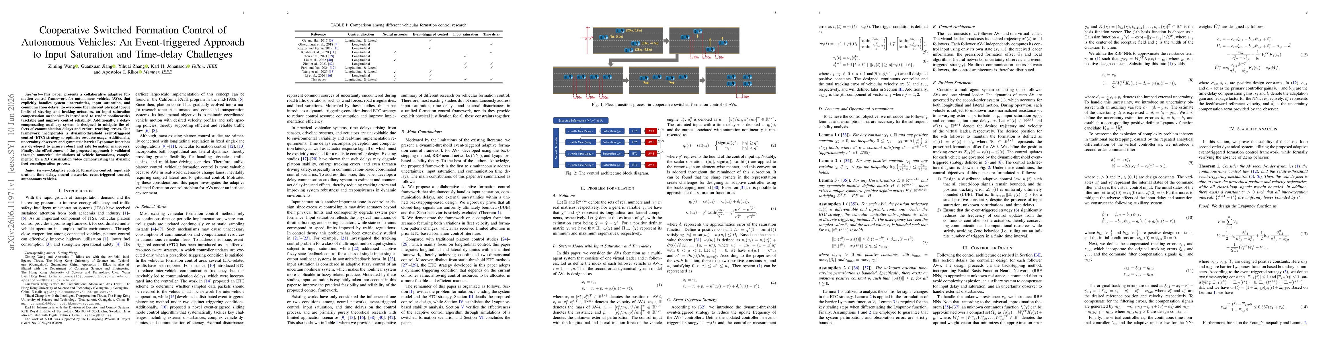 Thumbnail for Cooperative Switched Formation Control of Autonomous Vehicles: An Event-triggered Approach to Input Saturation and Time-delay Challenges