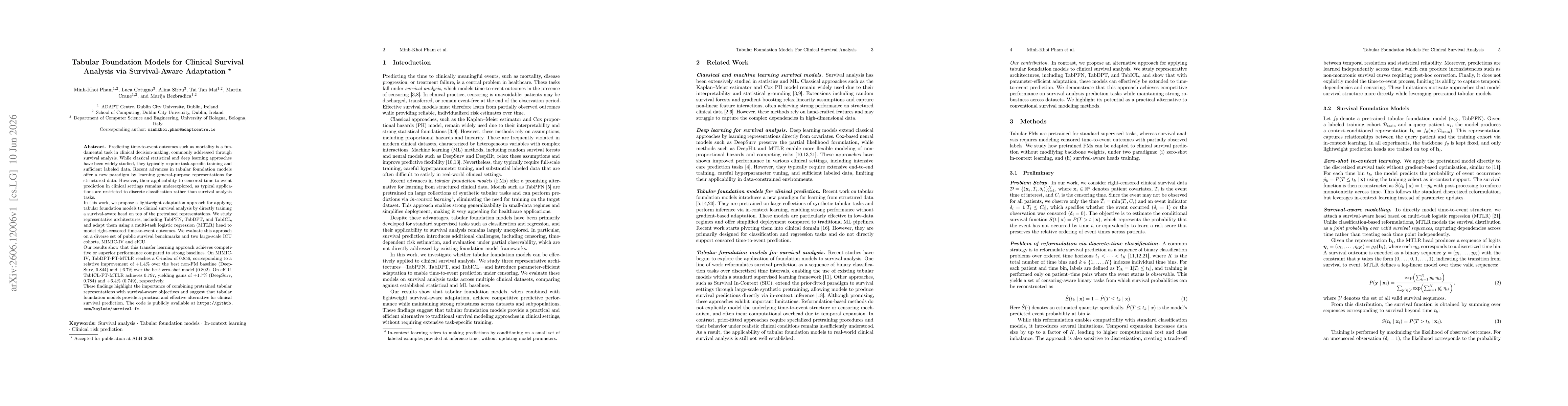 Thumbnail for Tabular Foundation Models for Clinical Survival Analysis via Survival-Aware Adaptation