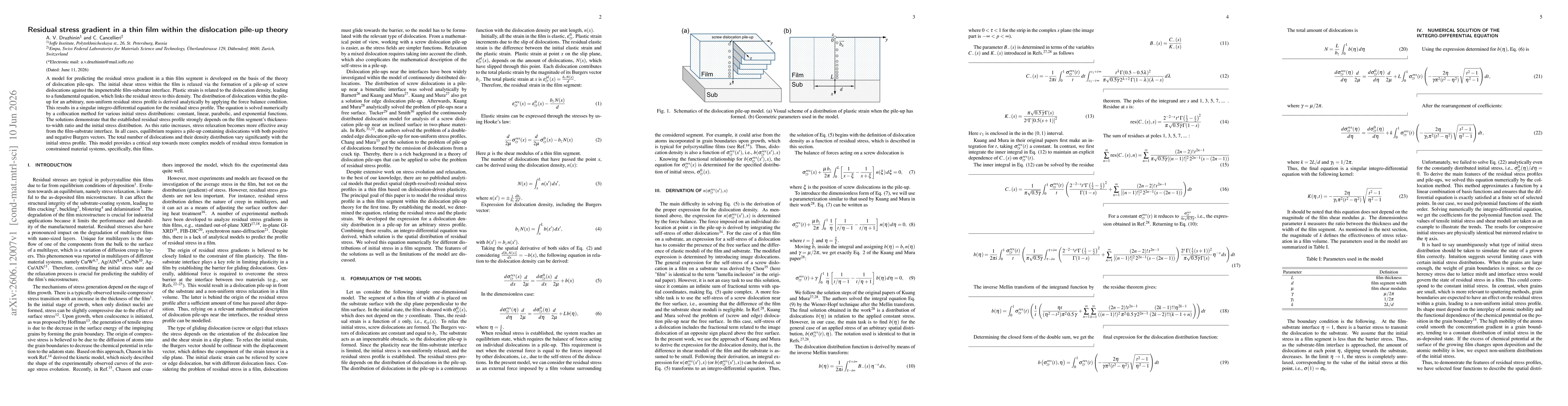 Thumbnail for Residual stress gradient in a thin film within the dislocation pile-up theory